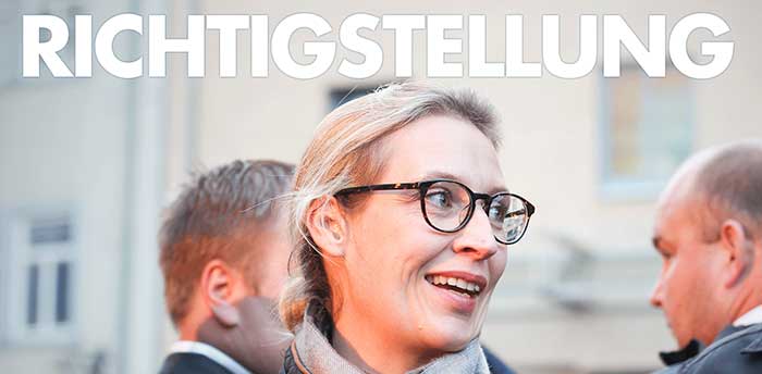 Alice Weidel: Richtigstellung einer Fakenews der Zeitung „Die Zeit“