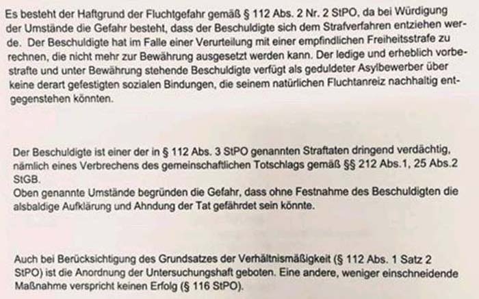 Laut Haftbefehl war der Killer von Chemnitz erheblich vorbestraft und ein abgelehnter Asylbewerber