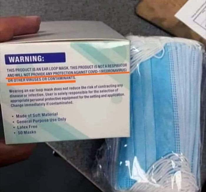 Bild des Tages: Bei Schutzmasken immer den Hinweis auf der Verpackung lesen! – Nutzlos gegen Viren wie Corona