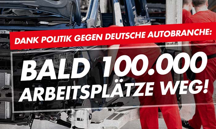 Dank Politik gegen deutsche Autobranche: Bald 100.000 Arbeitsplätze weg!