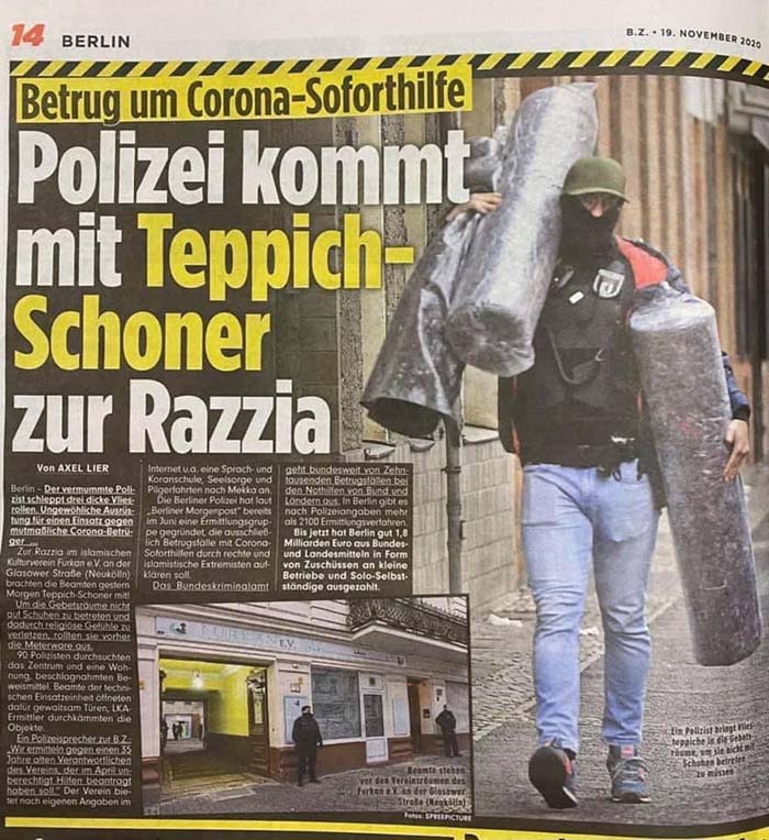 Kein Fake! Berliner Polizei kommt mit Teppich-Schoner zur Razzia