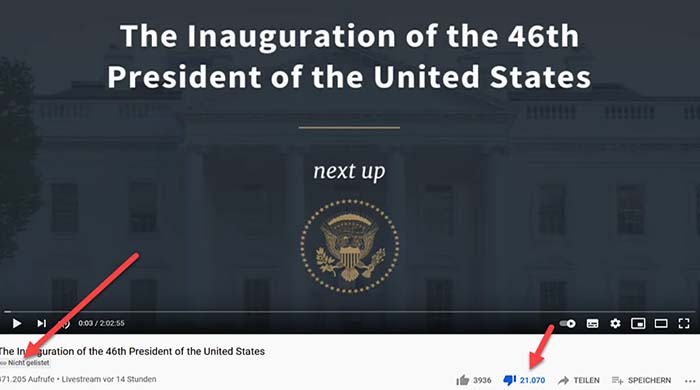 Joe Bidens Einweihungsvideo vom Weißen Haus nicht auf YouTube gelistet