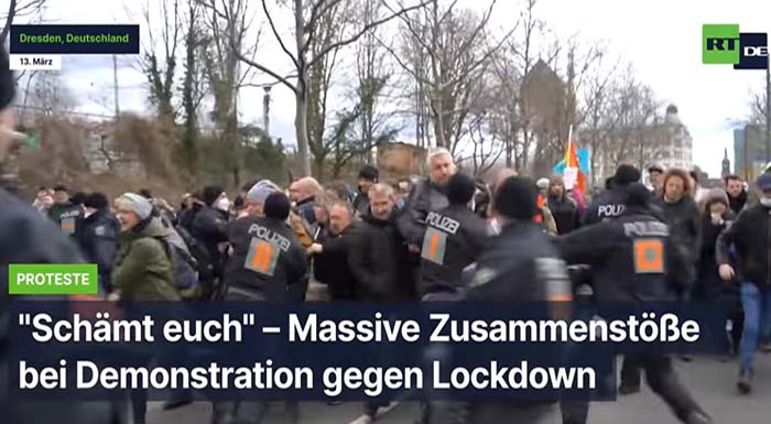 Dresden: „Schämt euch“ – Massive Zusammenstöße bei Demonstration gegen Lockdown