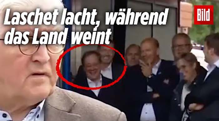 Laschet lacht am Ort der Flut-Katastrophe, während Steinmeier spricht