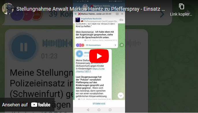 Stellungnahme Anwalt Markus Haintz zu Pfefferspray-Einsatz der Polizei in Schweinfurt